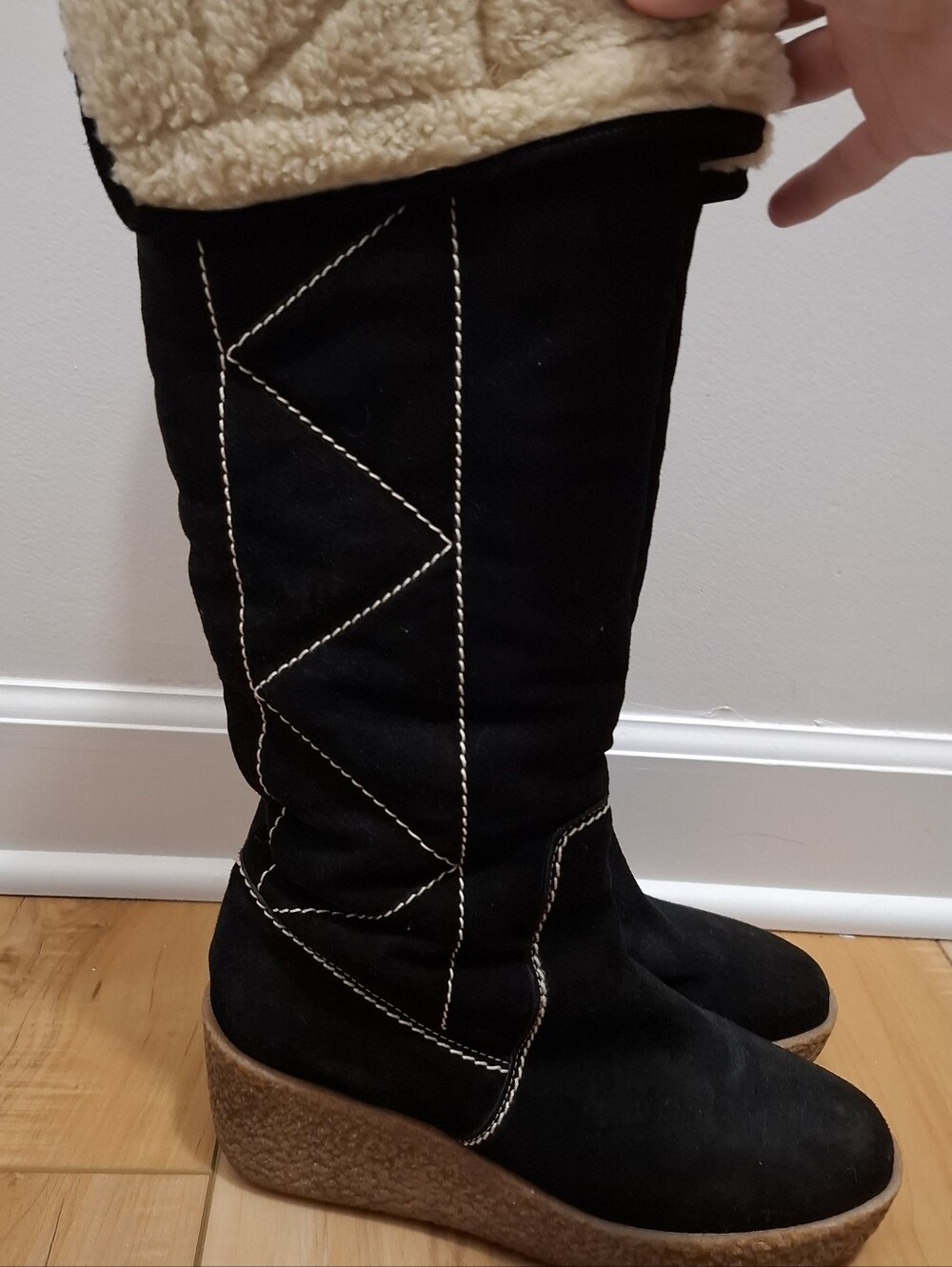 Kors Michael Kors Boots Women's 8.5 Crosby Suede Wedge Platform Faux Fur Rare